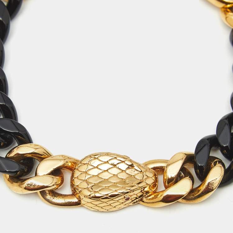 Pre Owned Bvlgari Serpenti Forever Gold Plated Brass and Enamel Maxi Chain Bracelet