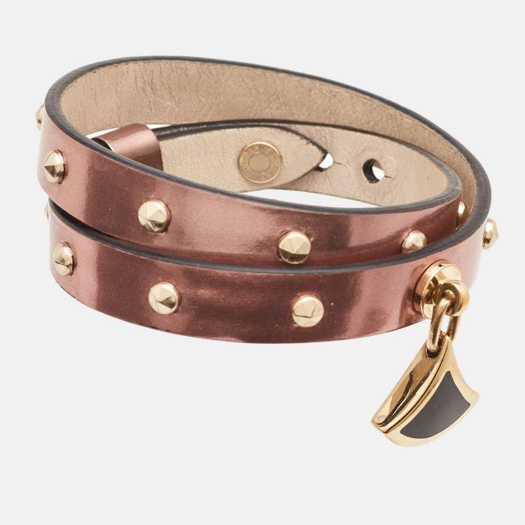Pre Owned Bvlgari Divas' Dream Metallic Studded Leather Double Wrap Bracelet