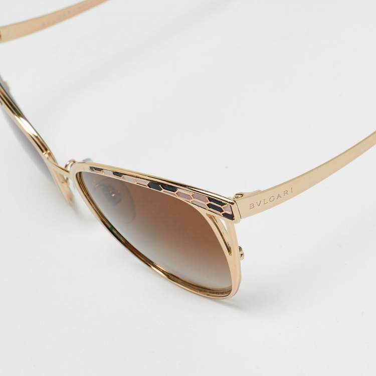Pre Owned Bvlgari Gold Tone/Brown Gradient 6083 Panthos Cat Eye Sunglasses
