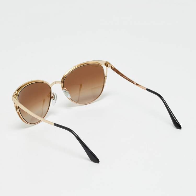 Pre Owned Bvlgari Gold Tone/Brown Gradient 6083 Panthos Cat Eye Sunglasses