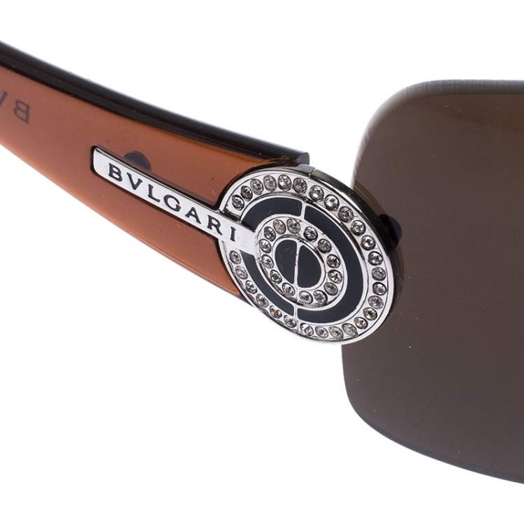 Pre Owned Bvlgari Brown Crystal Embellished 656-B Rimless Sunglasses