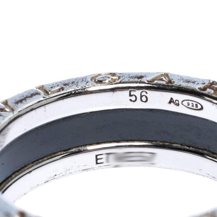 Pre Owned Bvlgari Save the Children Black Ceramic Silver 1-Band Ring Size 56