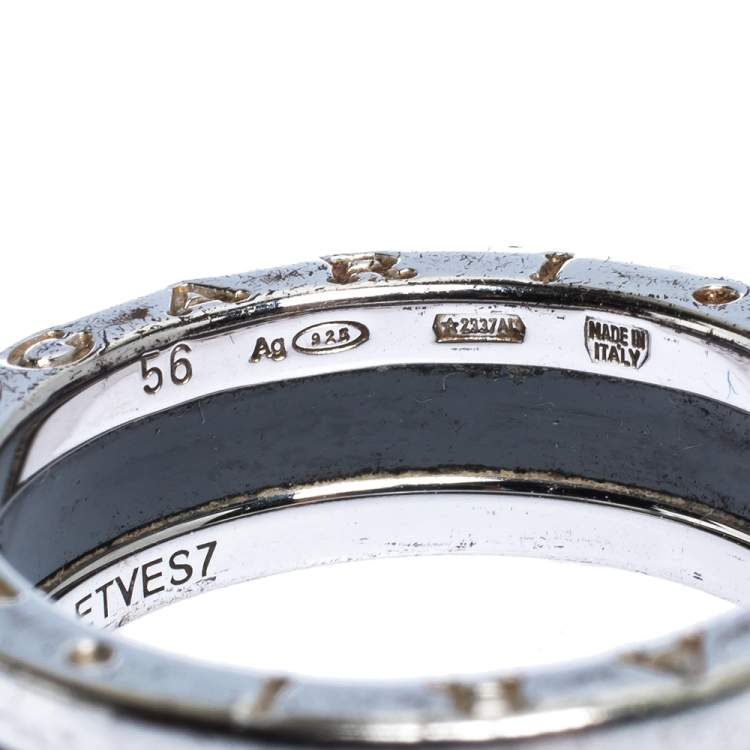 Pre Owned Bvlgari Save the Children Black Ceramic Silver 1-Band Ring Size 56