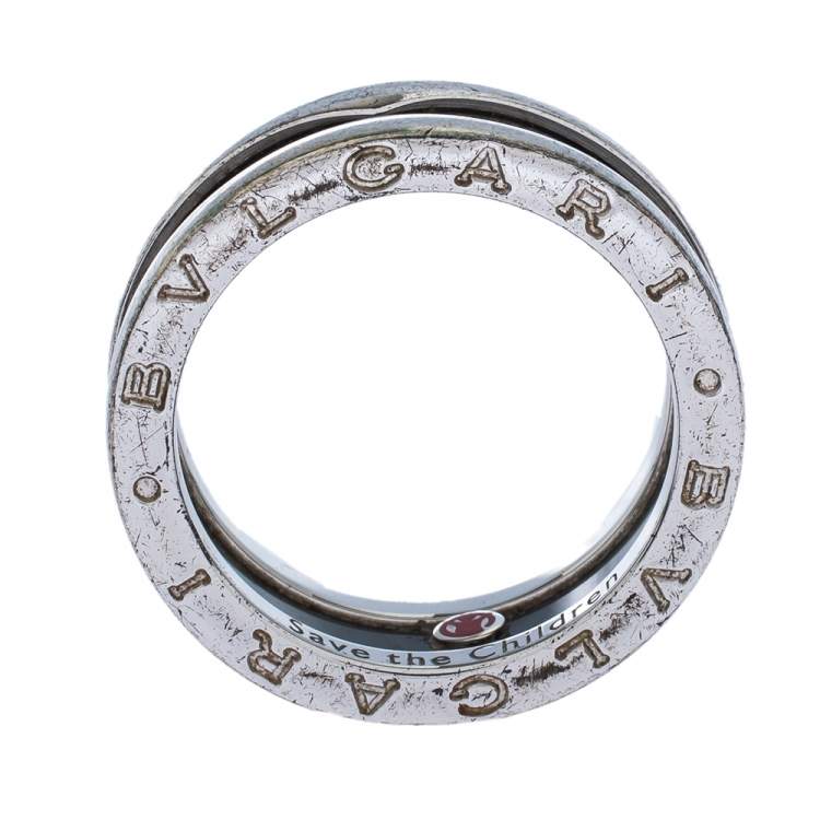 Pre Owned Bvlgari Save the Children Black Ceramic Silver 1-Band Ring Size 56