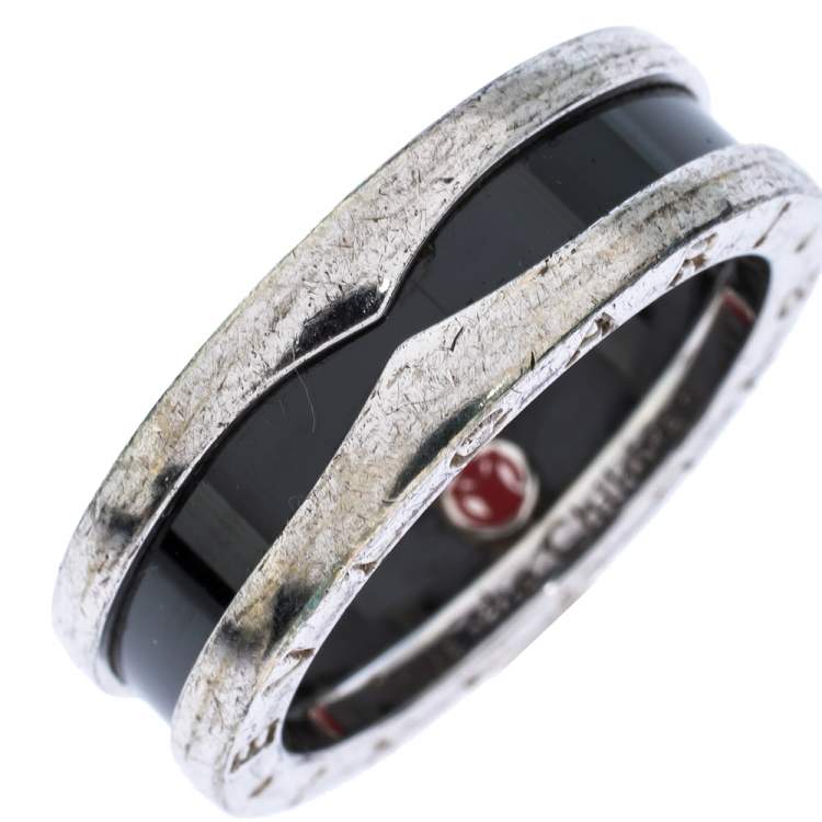 Pre Owned Bvlgari Save the Children Black Ceramic Silver 1-Band Ring Size 56