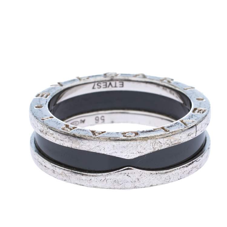 Pre Owned Bvlgari Save the Children Black Ceramic Silver 1-Band Ring Size 56