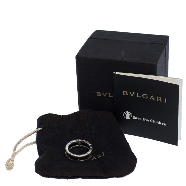 Pre Owned Bvlgari Save the Children Black Ceramic Silver 1-Band Ring Size 56