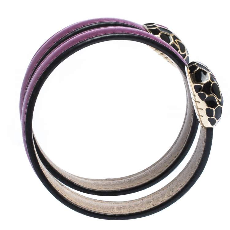 Pre Owned Bvlgari Serpenti Forever Enamel Purple Leather Wrap Bracelet
