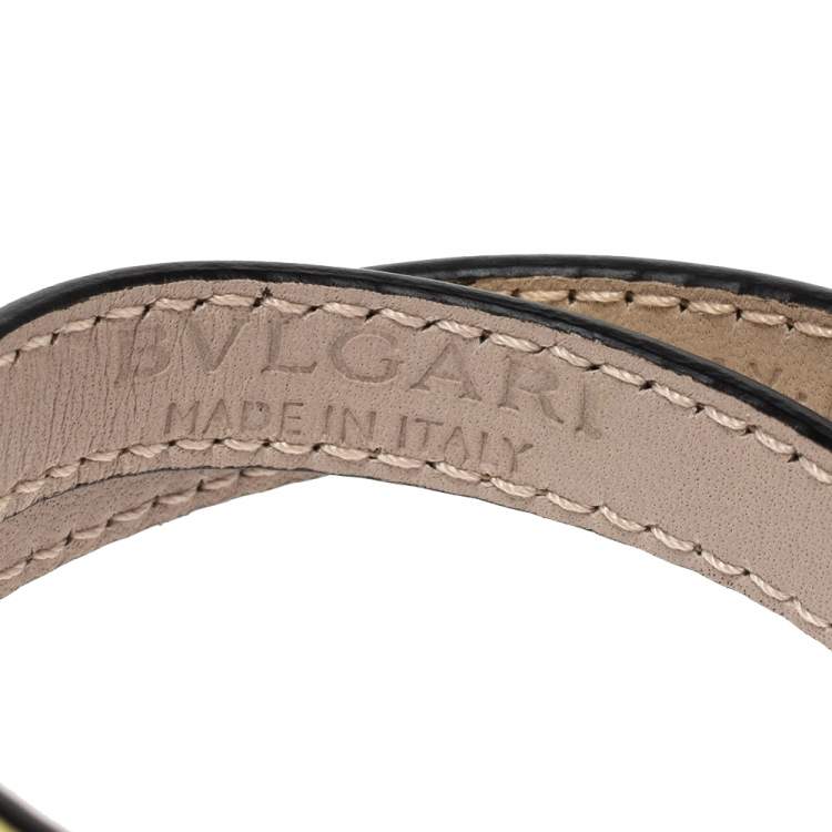 Pre Owned Bvlgari Serpenti Forever Enamel Metallic Leather Gold Plated Double Coiled Bracelet