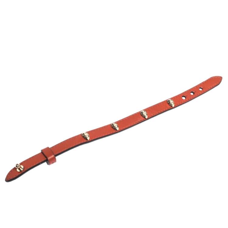 Pre Owned Bvlgari Serpenti Enamel Stud Embellished Red Leather Bracelet