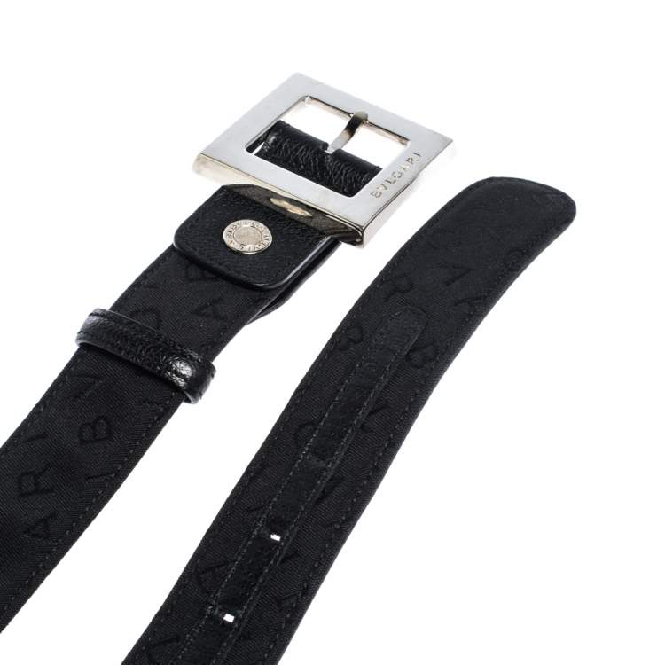 Pre Owned Bvlgari Black Mania Fabric Square Buckle Belt 105CM
