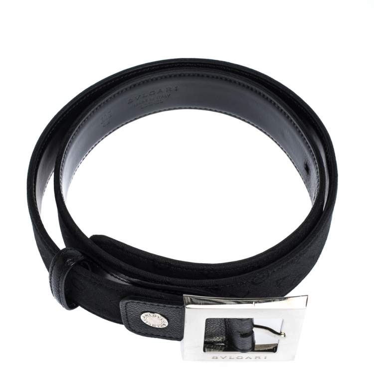 Pre Owned Bvlgari Black Mania Fabric Square Buckle Belt 105CM