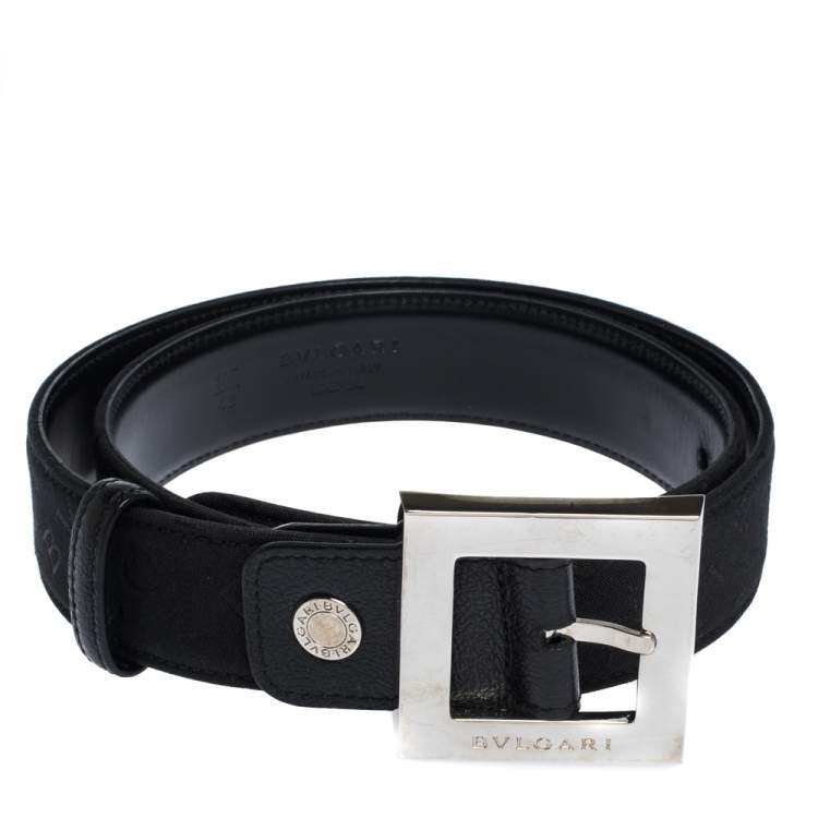Pre Owned Bvlgari Black Mania Fabric Square Buckle Belt 105CM
