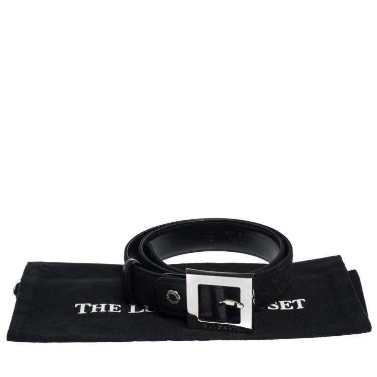 Pre Owned Bvlgari Black Mania Fabric Square Buckle Belt 105CM
