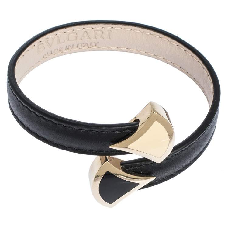 Pre Owned Bvlgari Divas' Dream Enamel Leather Gold Tone Bracelet 