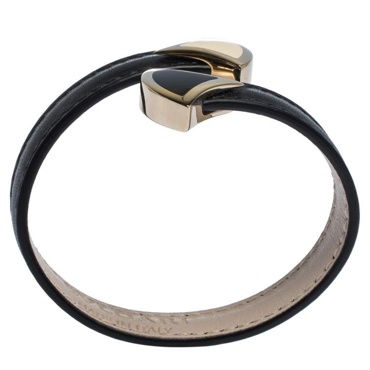 Pre Owned Bvlgari Divas' Dream Enamel Leather Gold Tone Bracelet 