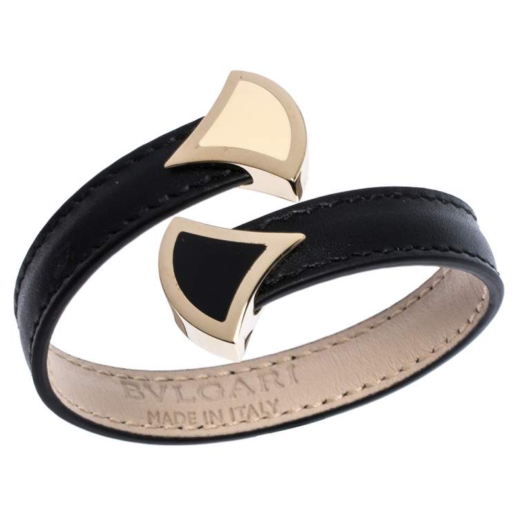 Pre Owned Bvlgari Divas' Dream Enamel Leather Gold Tone Bracelet 