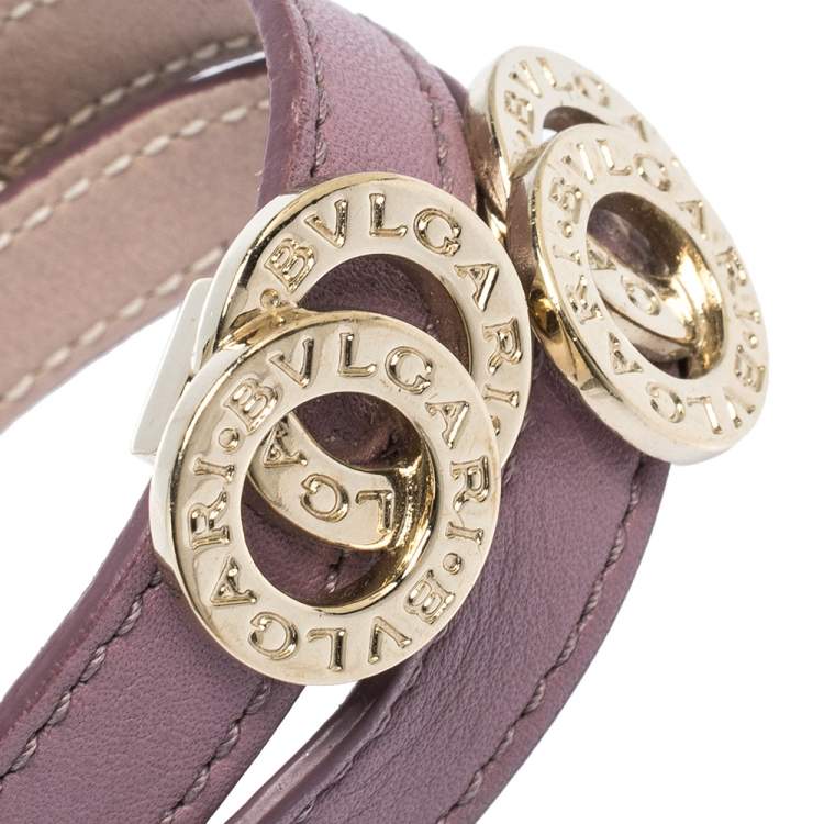 Pre Owned Bvlgari Lavender Leather Gold Tone Double Coiled Bracelet