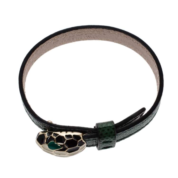 Pre Owned Bvlgari Green Leather Enamel Serpenti Forever Bracelet
