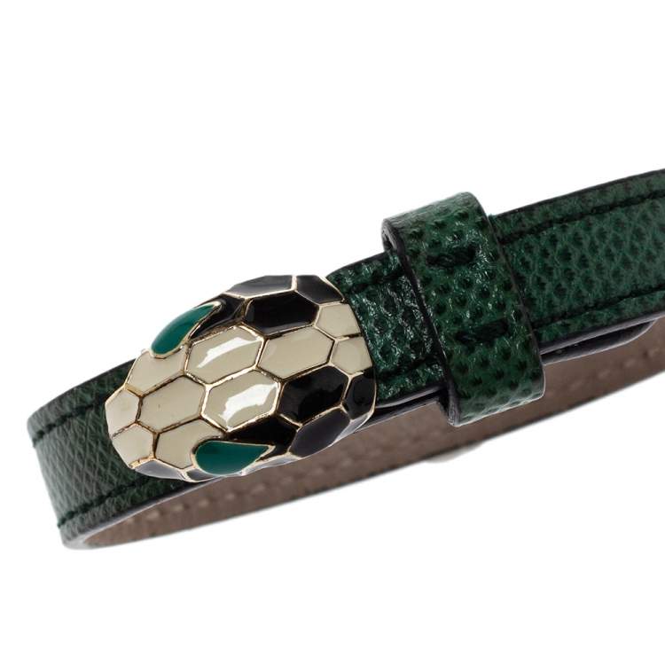 Pre Owned Bvlgari Green Leather Enamel Serpenti Forever Bracelet