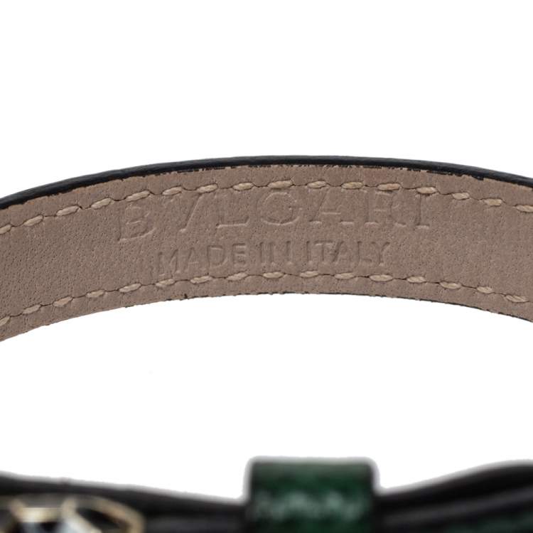 Pre Owned Bvlgari Green Leather Enamel Serpenti Forever Bracelet