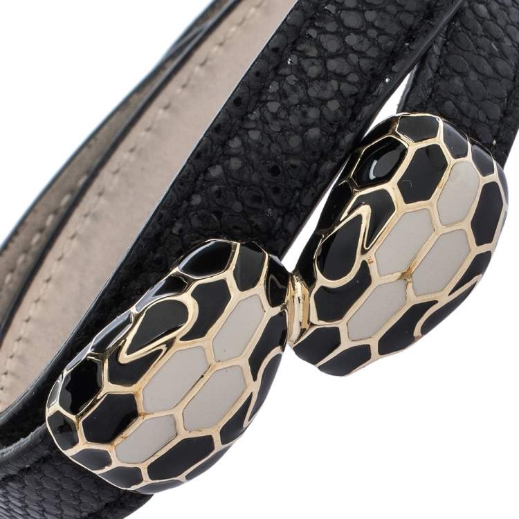 Pre Owned Bvlgari Black Serpenti Forever Karung Skin Multi Coiled Bracelet
