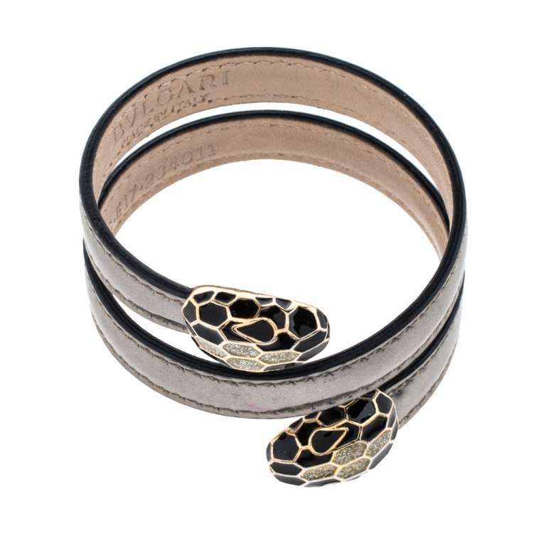 Pre Owned Bvlgari Serpenti Forever Metallic Silver Leather Multi Coiled Cleopatra Bracelet