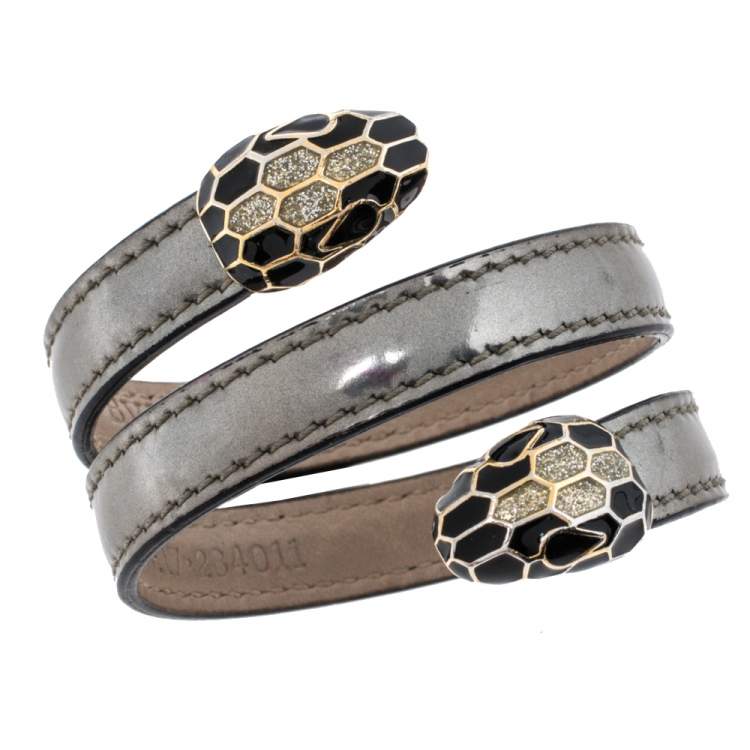 Pre Owned Bvlgari Serpenti Forever Metallic Silver Leather Multi Coiled Cleopatra Bracelet