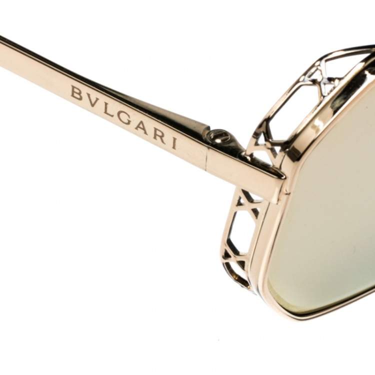 Pre Owned Bvlgari Pale Gold Tone/ Rose Gold Mirrored BV6125 Rectangular Sunglasses