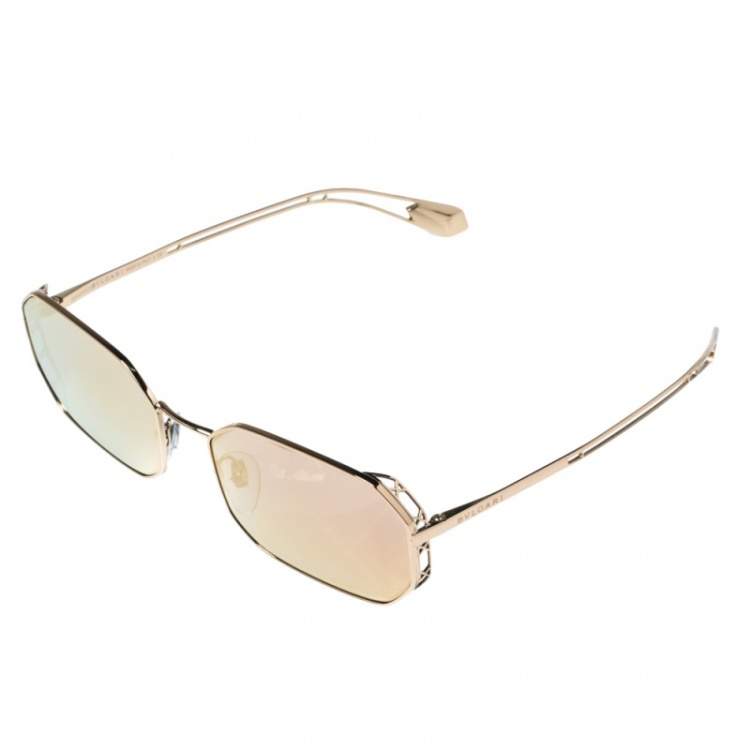 Pre Owned Bvlgari Pale Gold Tone/ Rose Gold Mirrored BV6125 Rectangular Sunglasses