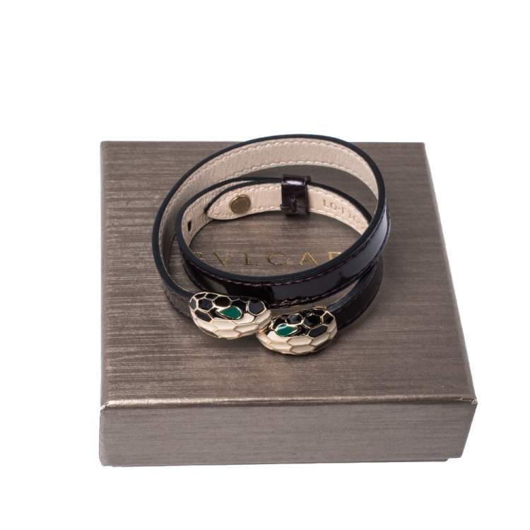 Pre Owned Bvlgari Plum Leather Serpenti Forever Multi Coiled Bracelet