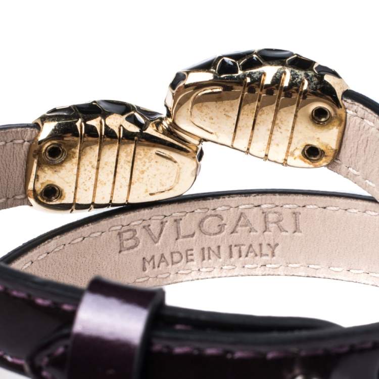 Pre Owned Bvlgari Plum Leather Serpenti Forever Multi Coiled Bracelet