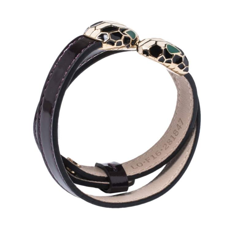 Pre Owned Bvlgari Plum Leather Serpenti Forever Multi Coiled Bracelet