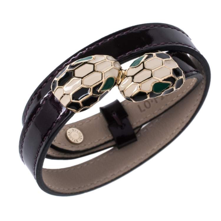 Pre Owned Bvlgari Plum Leather Serpenti Forever Multi Coiled Bracelet