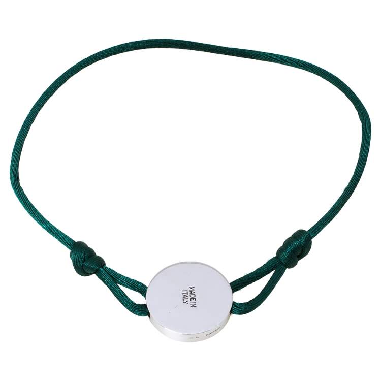 Pre Owned Bvlgari Green Enamel Sterling Silver Adjustable Cord Bracelet