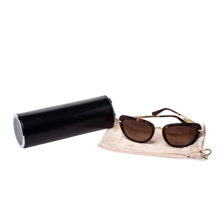 Pre Owned Bvlgari Dark Havana / Brown Gradient 8193B Cat Eye Sunglasses