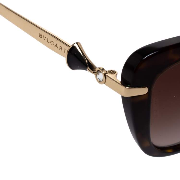 Pre Owned Bvlgari Dark Havana / Brown Gradient 8193B Cat Eye Sunglasses
