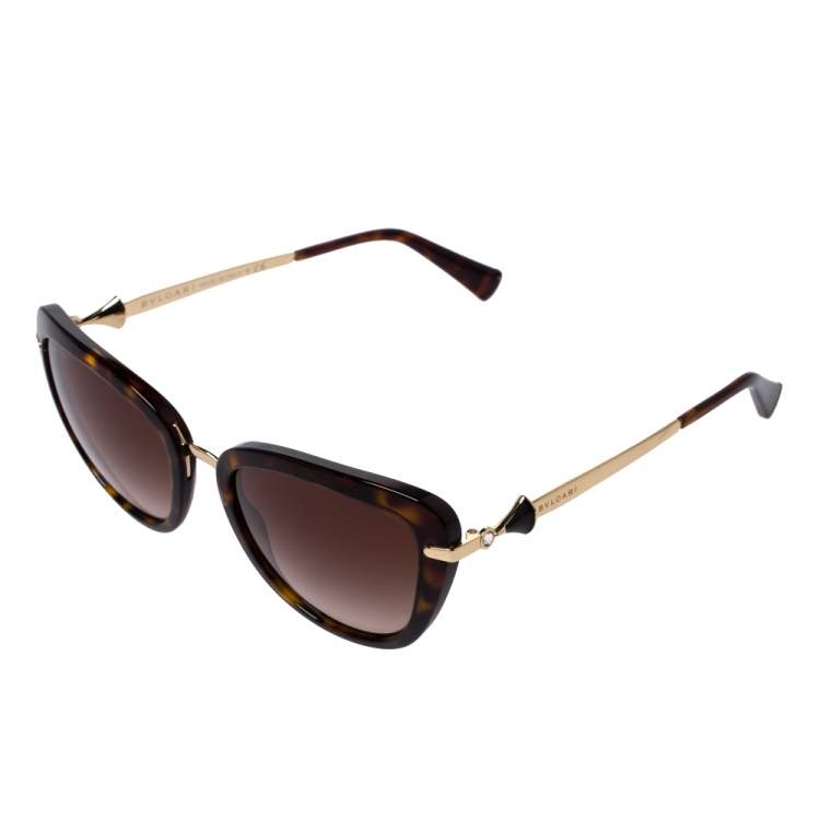Pre Owned Bvlgari Dark Havana / Brown Gradient 8193B Cat Eye Sunglasses
