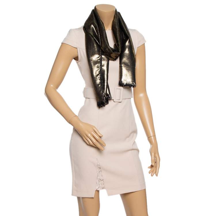 Pre Owned Bvlgari Gold Silk Wool Lettere Maxi Logomania Stole