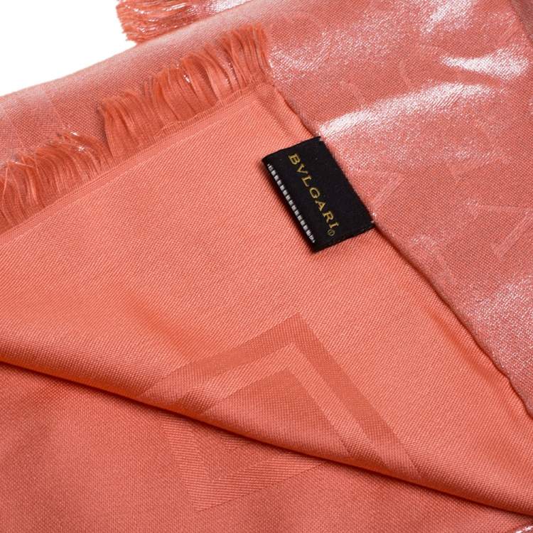 Pre Owned Bvlgari Metallic Coral Silk Lettere Maxi Logomania Stole