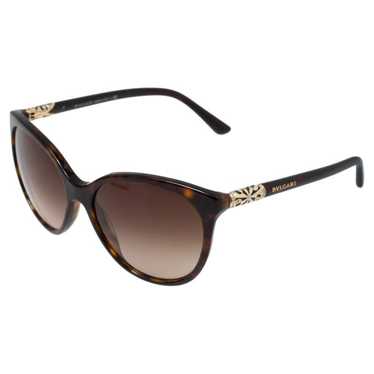 Pre Owned Bvlgari Havana & Crystal/ Brown Gradient 8147-B Intarsio Sunglasses