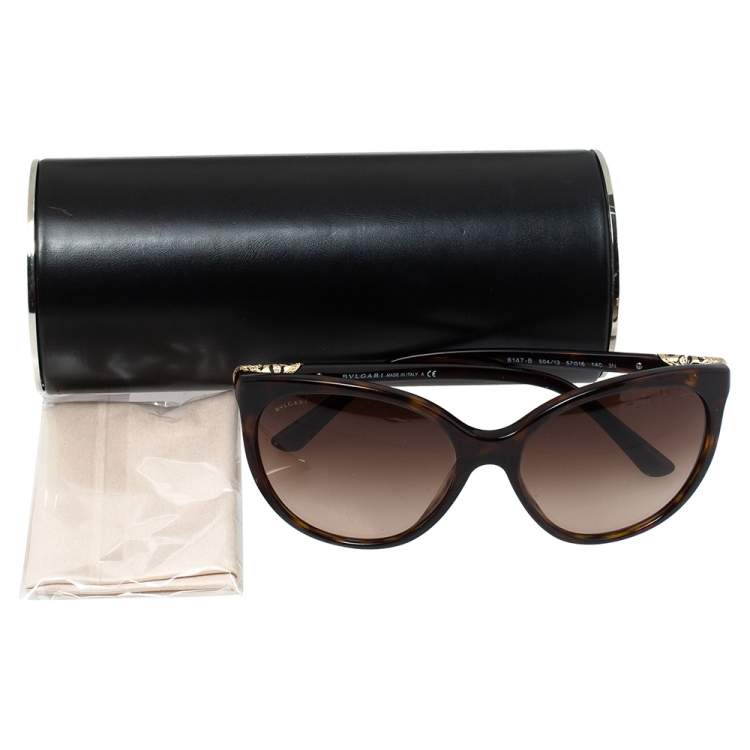 Pre Owned Bvlgari Havana & Crystal/ Brown Gradient 8147-B Intarsio Sunglasses