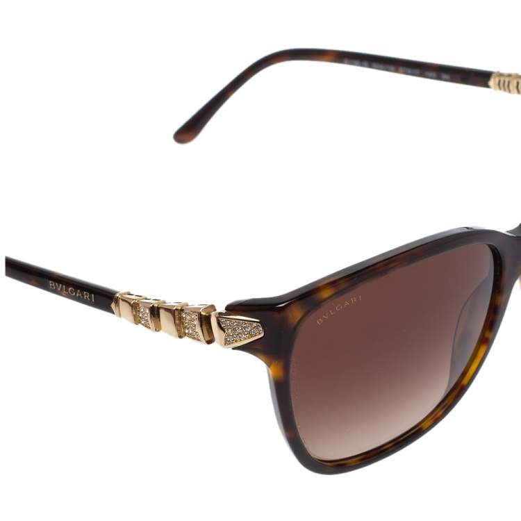 Pre Owned Bvlgari Havana Brown & Crystals/ Brown Gradient BV 8136B Square Sunglasses