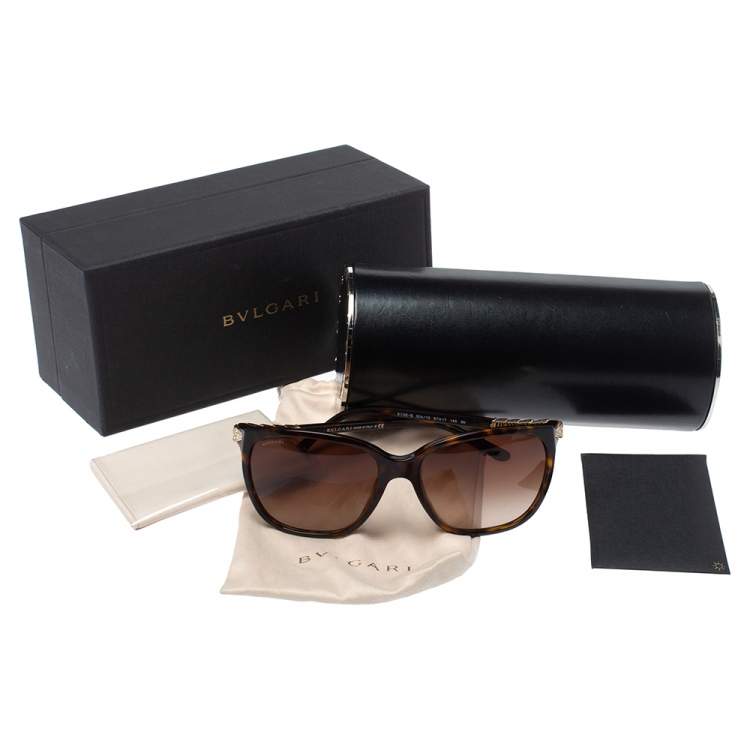 Pre Owned Bvlgari Havana Brown & Crystals/ Brown Gradient BV 8136B Square Sunglasses