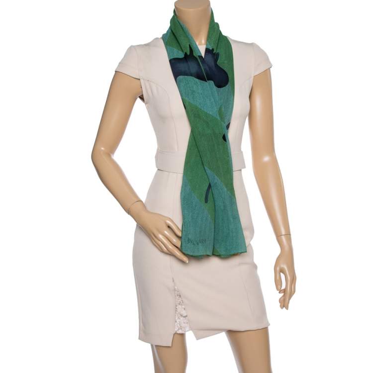 Pre Owned Bvlgari x Davide Pizzigone Green Animal Print Silk Scarf