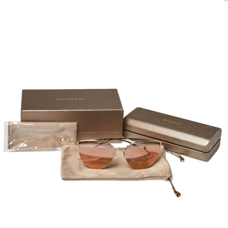 Pre Owned Bvlgari Rose Gold/ Grey Mirrored BV6118 B.Zero1 PureVibes Cat-Eye Sunglasses