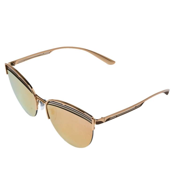 Pre Owned Bvlgari Rose Gold/ Grey Mirrored BV6118 B.Zero1 PureVibes Cat-Eye Sunglasses