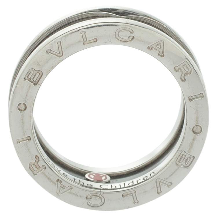 Pre Owned Bvlgari Save The Children Ceramic Silver One-Band Ring Size 50