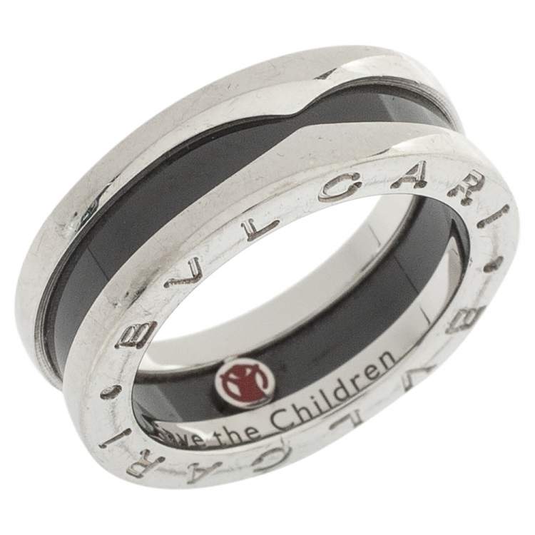 Pre Owned Bvlgari Save The Children Ceramic Silver One-Band Ring Size 50