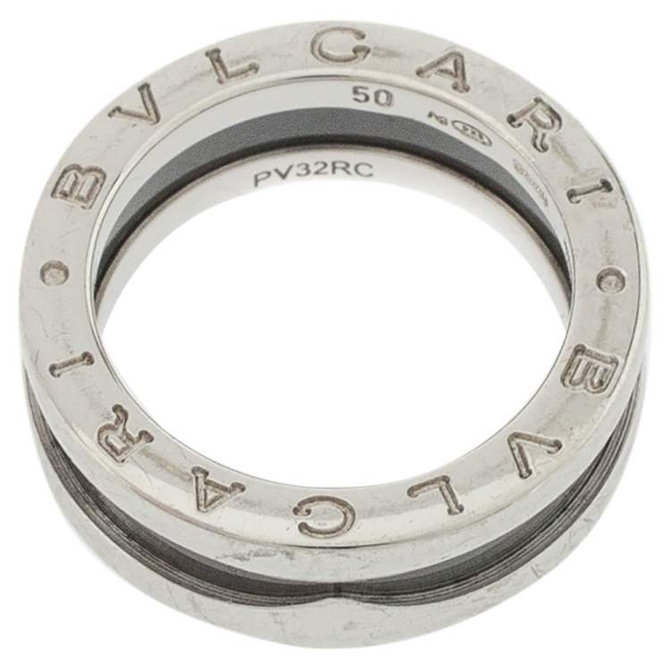 Pre Owned Bvlgari Save The Children Ceramic Silver One-Band Ring Size 50